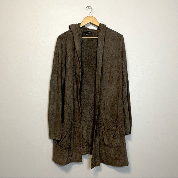 Barefoot Dreams CozyChic® Hooded Long Cardigan Coatigan Chocolate